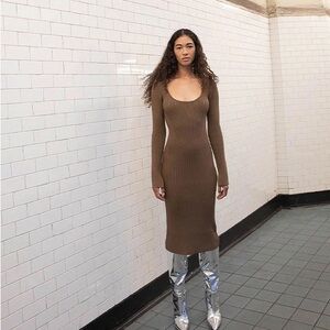 Oak + Fort Brown Long Sleeve Ribbed Dress